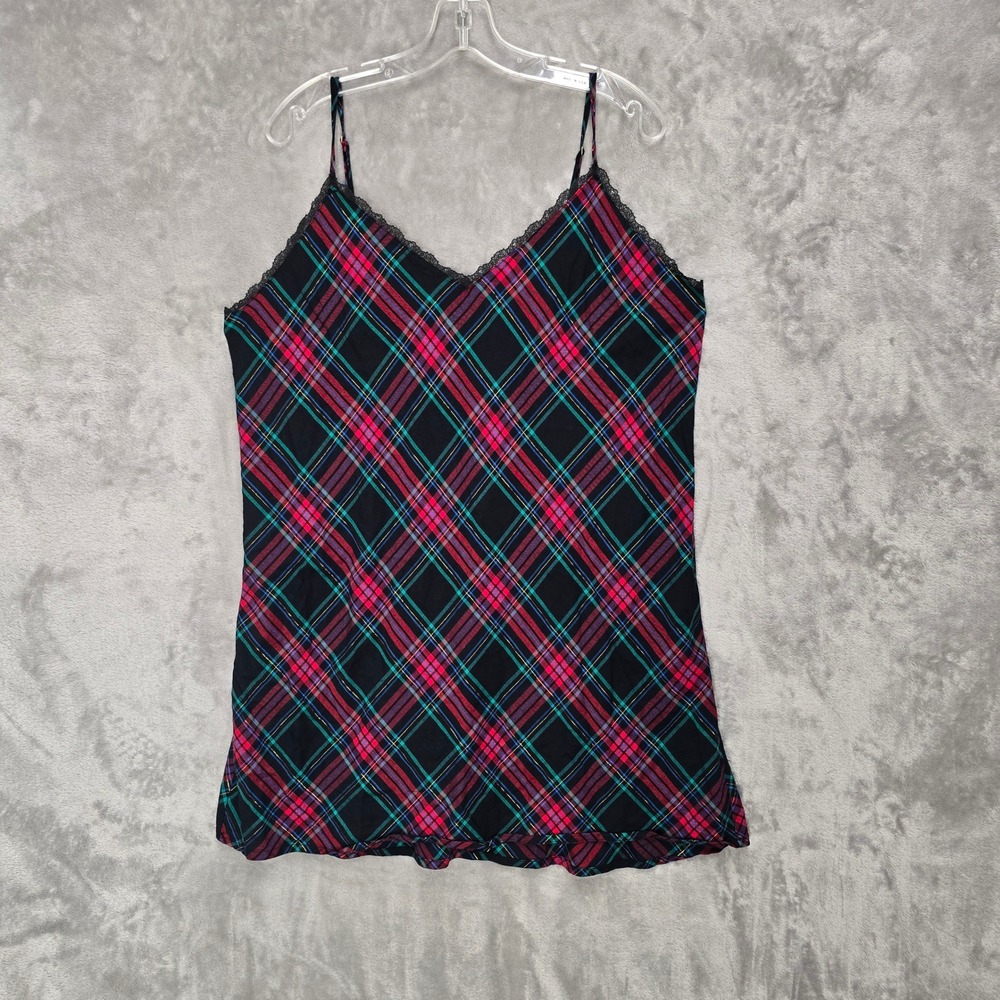 Victorias Secret Slip Dress Womens XXL Black Pink Plaid Lace Trim Nightie Grunge - Picture 9 of 15